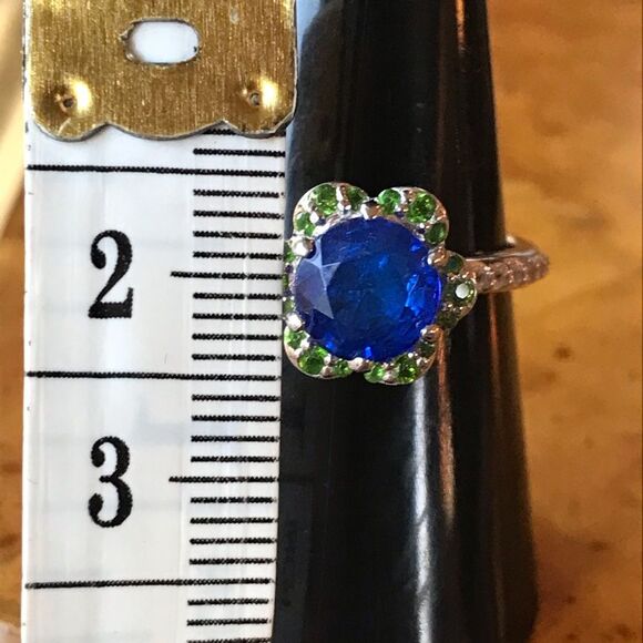 Natural Blue Spinel Chrome Diopside Sterling Silver Ring Size 8 - Picture 6 of 8